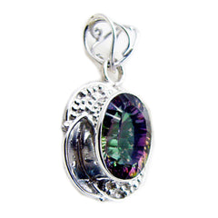Riyo Stunning Gems Oval Faceted Multi Color Mystic Quartz Solid Silver Pendant Gift For Anniversary