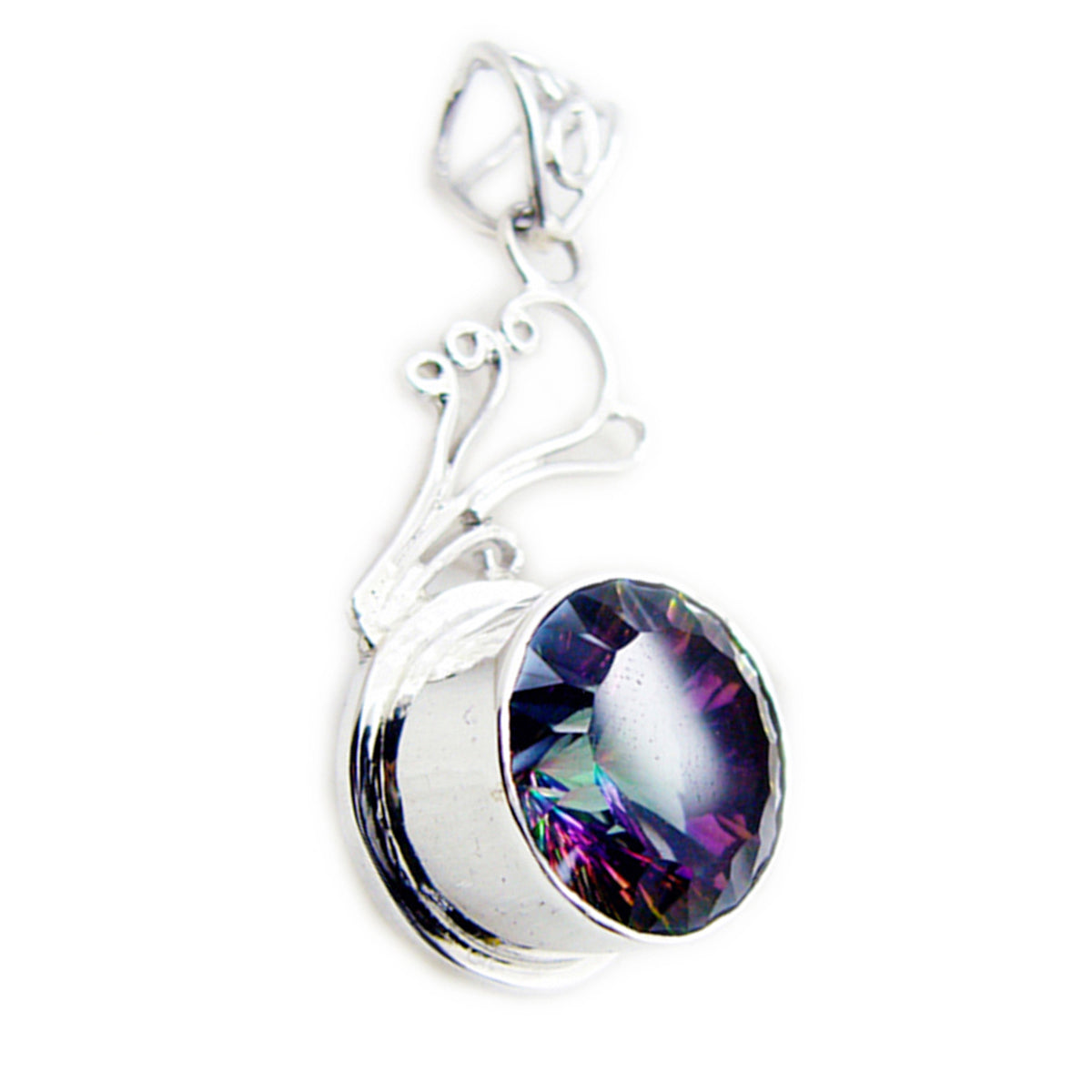 Riyo Easy Gems Round Faceted Multi Color Mystic Quartz Solid Silver Pendant Gift For Anniversary