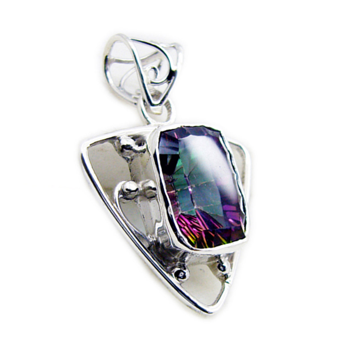 Riyo Alluring Gemstone Octagon Faceted Multi Color Mystic Quartz Sterling Silver Pendant Gift For Christmas