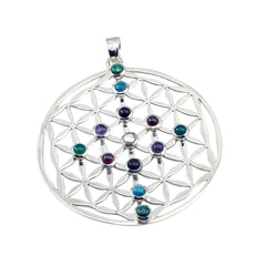 Riyo boeiende edelsteen ronde cabochon multi-color multi-steen sterling zilveren hanger cadeau voor vrouwen