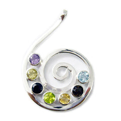 Riyo Elegant Gemstone Round Cabochon Multi Color Multi Stone 1213 Sterling Silver Pendant Gift For Birthday