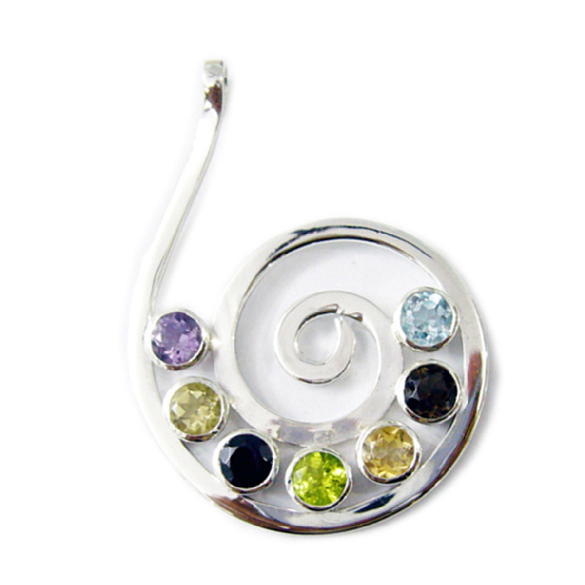 riyo elegante gemma rotonda cabochon multi colore multi pietra ciondolo in argento sterling 1213 regalo per il compleanno