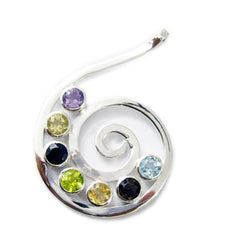 Riyo Elegant Gemstone Round Cabochon Multi Color Multi Stone 1213 Sterling Silver Pendant Gift For Birthday