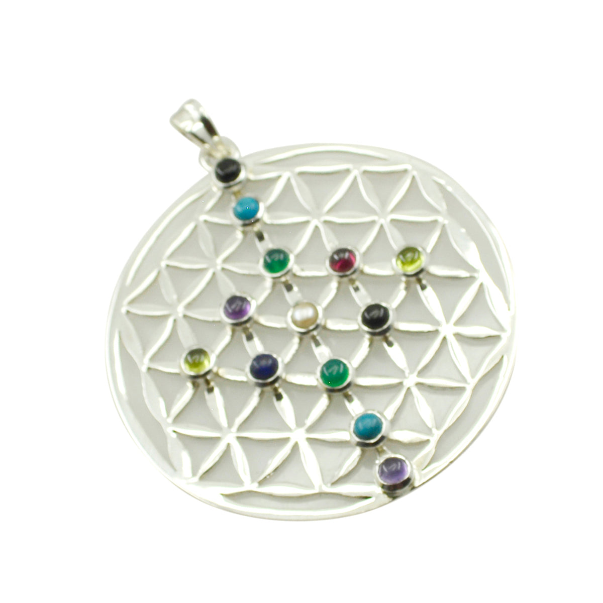 Riyo Ravishing Gemstone Round Cabochon Multi Color Multi Stone 1023 Sterling Silver Pendant Gift For Teachers Day
