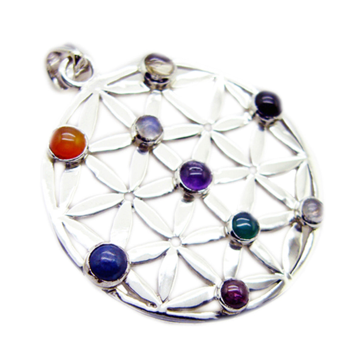 Riyo Lekkere Edelsteen Ronde Cabochon Multi Color Multi Stone 1015 Sterling Zilveren Hanger Cadeau Voor Lerarendag