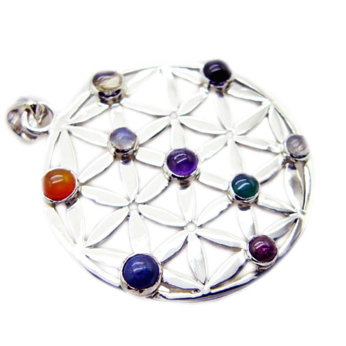 Riyo Tasty Gemstone Round Cabochon Multi Color Multi Stone 1015 Sterling Silver Pendant Gift For Teachers Day