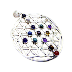 Riyo Heavenly Gems Round Cabochon Multi Color Multi Stone Silver Pendant Gift For Sister