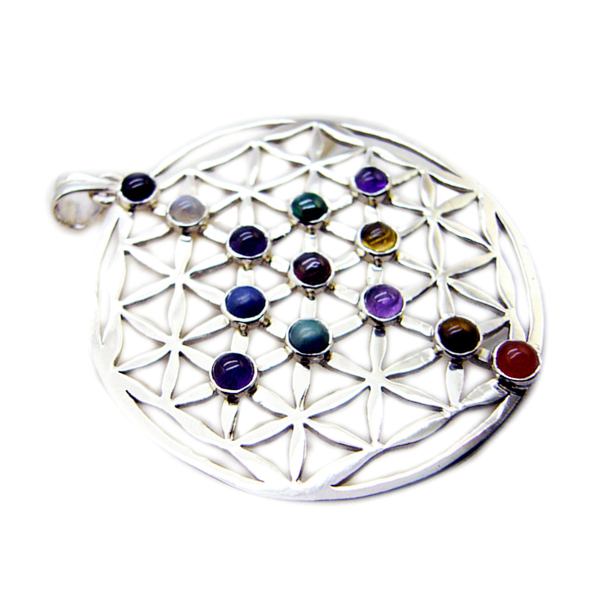 Riyo Heavenly Gems Ronde Cabochon Multi Color Multi Stone Zilveren Hanger Cadeau voor zus