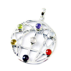 Riyo Aesthetic Gemstone Round Cabochon Multi Color Multi Stone Sterling Silver Pendant Gift For Christmas