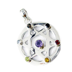 Riyo Magnificent Gemstone Round Cabochon Multi Color Multi Stone 1214 Sterling Silver Pendant Gift For Good Friday