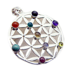 Riyo Fanciable Gems Round Cabochon Multi Color Multi Stone Solid Silver Pendant Gift For Good Friday