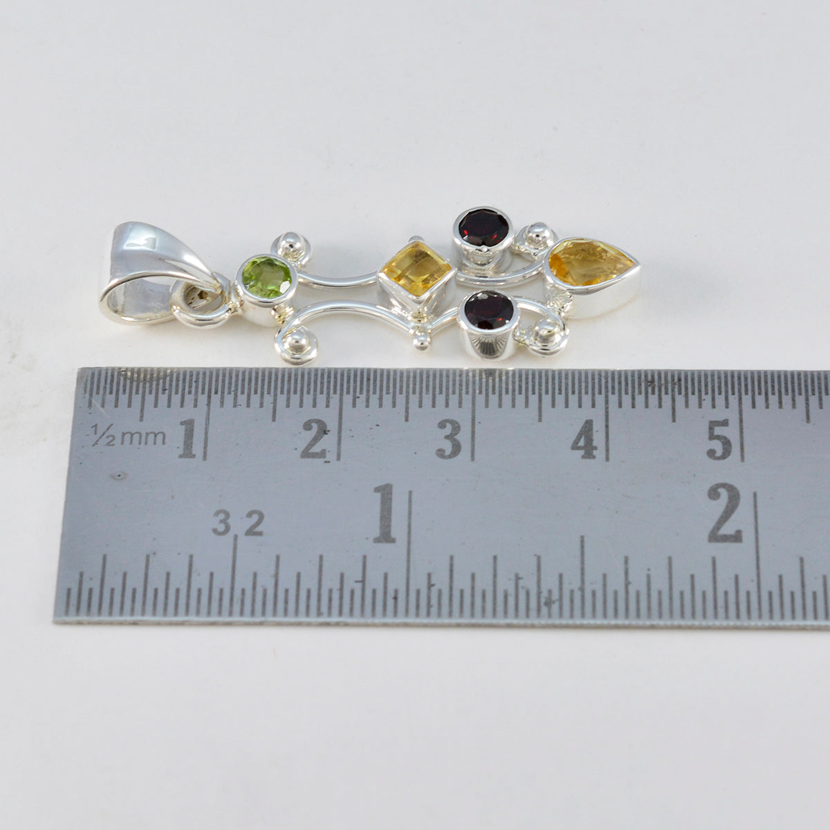 Riyo Drop Gemstone Multi Faceted Multi Color Multi Stone Sterling Silver Pendant Gift For Handmade