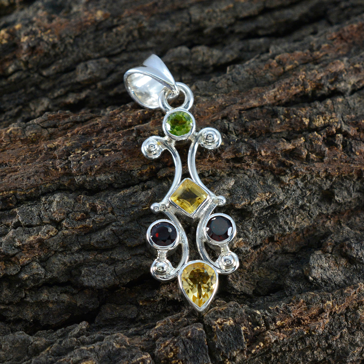 Riyo Drop Gemstone Multi Faceted Multi Color Multi Stone Sterling Silver Pendant Gift For Handmade