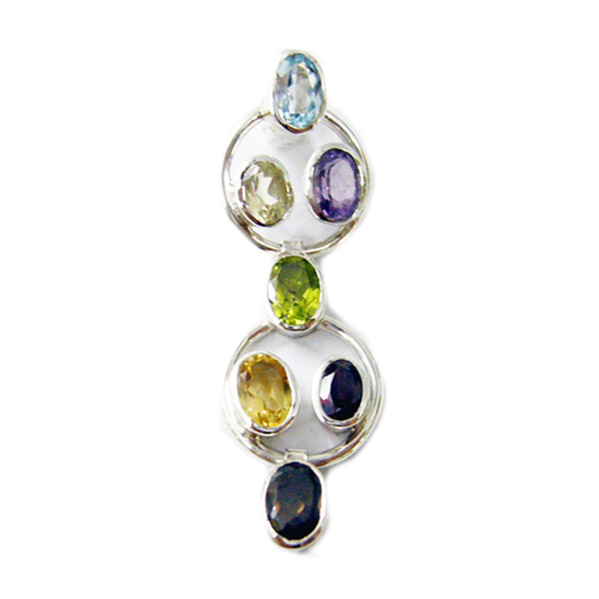 riyo gemme reali ovale sfaccettato multi colore multi pietra ciondolo in argento massiccio regalo per il matrimonio