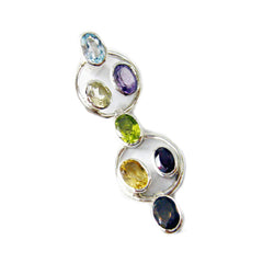 Riyo véritables pierres précieuses ovale à facettes multi couleur multi pierre pendentif en argent massif cadeau pour mariage