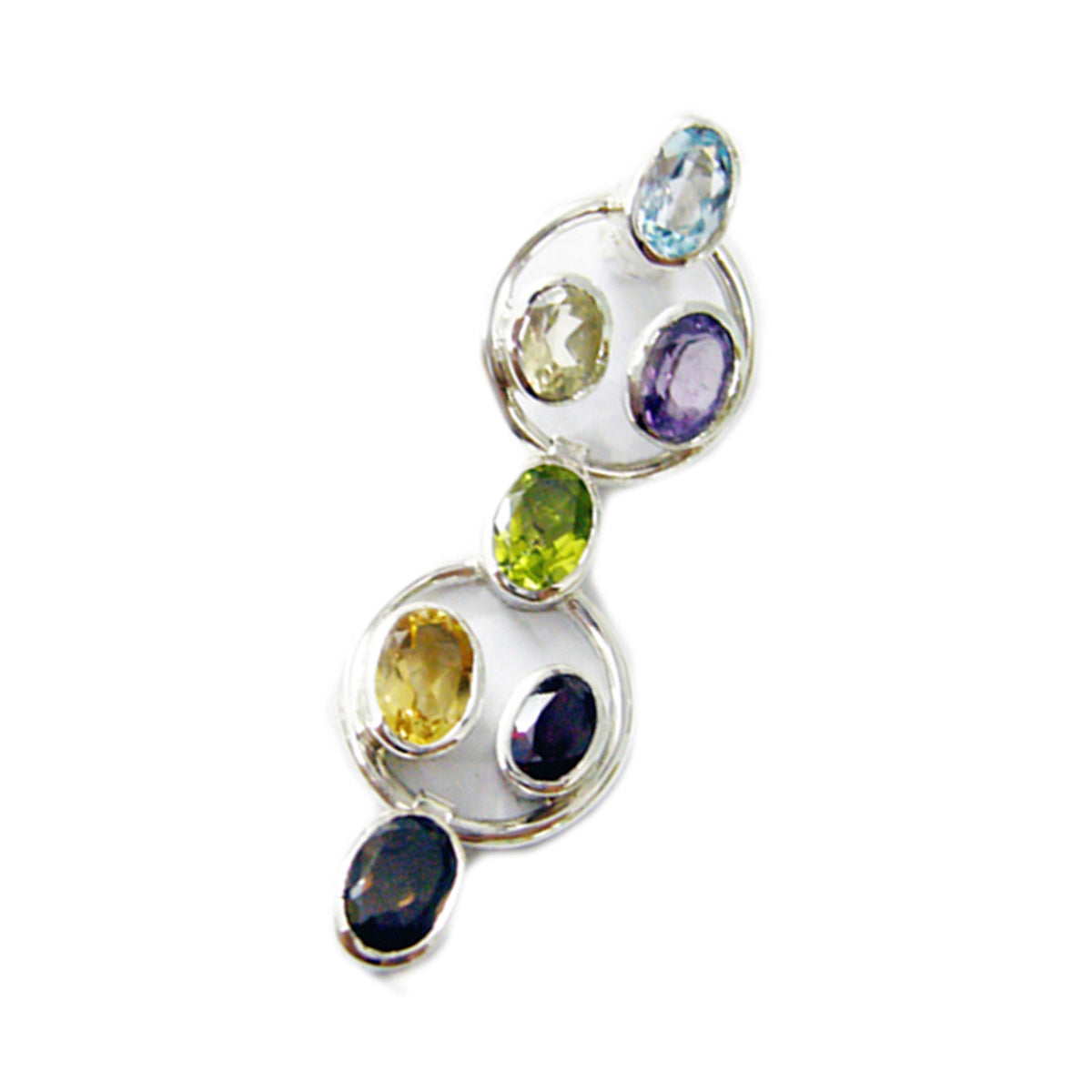 riyo gemme reali ovale sfaccettato multi colore multi pietra ciondolo in argento massiccio regalo per il matrimonio