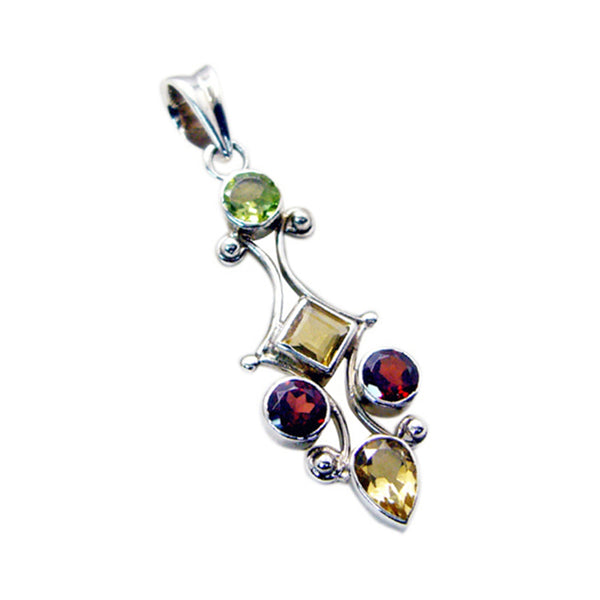 Riyo Nice Gems Multi Faceted Multi Color Multi Stone Silver Pendant Gift For Sister