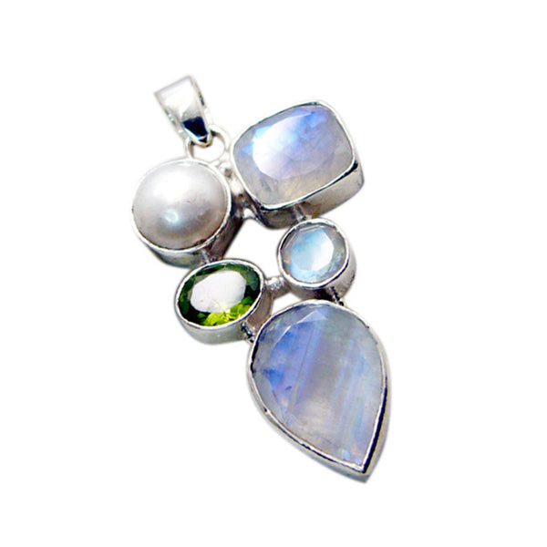 Riyo Pretty Gems Multi Faceted Multi Color Multi Stone Solid Silver Pendant Gift For Good Friday
