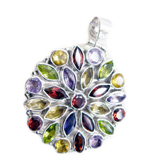 Riyo Beddable Gems Multi Faceted Multi Color Multi Stone Solid Silver Pendant Gift For Good Friday