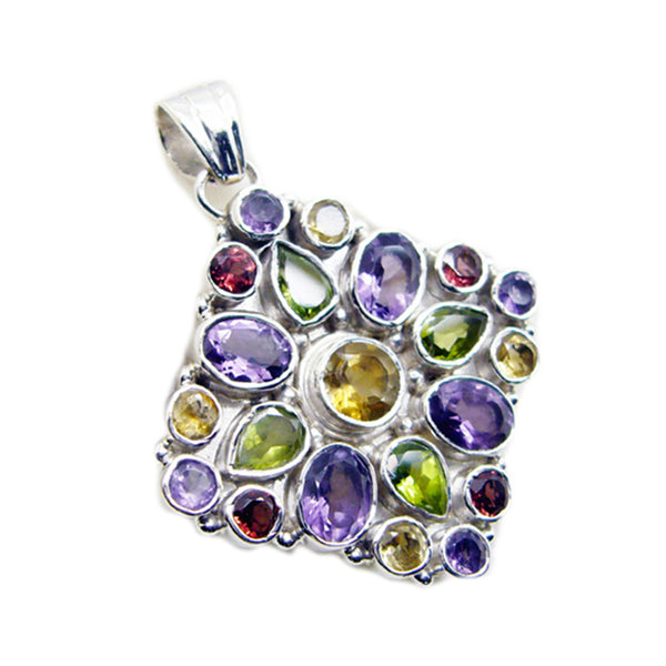 Riyo Cute Gems Multi Faceted Multi Color Multi Stone Solid Silver Pendant Gift For Anniversary