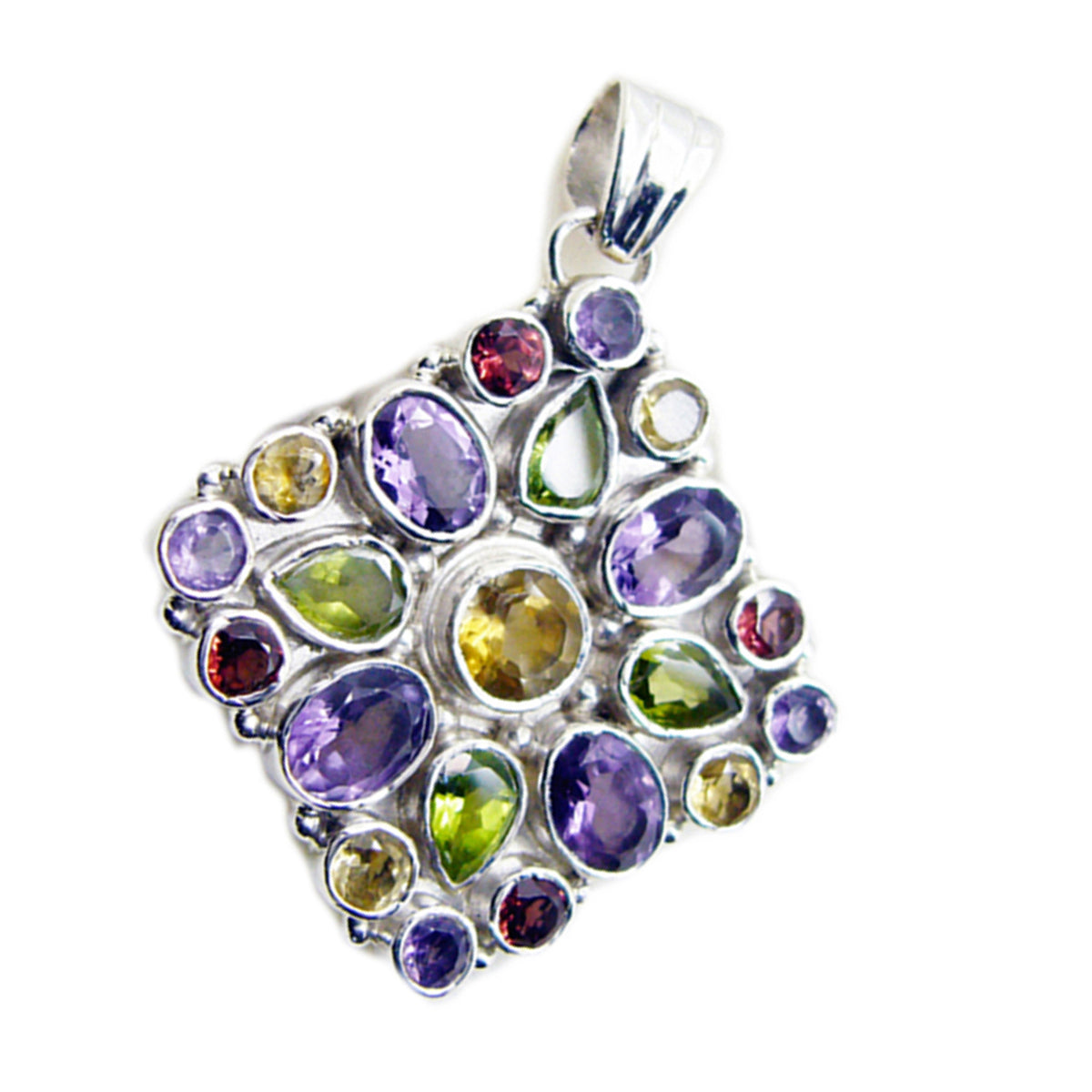 Riyo Cute Gems Anhänger aus massivem Silber mit mehreren Facetten, mehreren Farben und mehreren Steinen, Geschenk zum Jahrestag