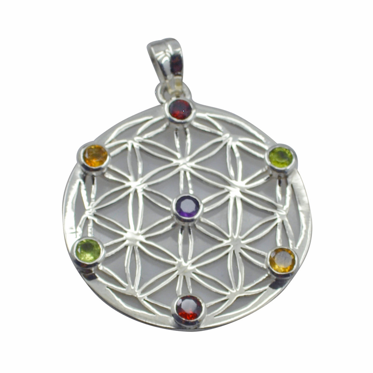 Riyo Genuine Gemstone Round Faceted Multi Color Multi Stone 1019 Sterling Silver Pendant Gift For Teachers Day