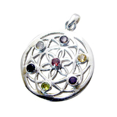 Riyo Bewitching Gemstone Round Faceted Multi Color Multi Stone Sterling Silver Pendant Gift For Friend