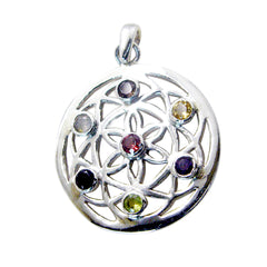 Riyo Bewitching Gemstone Round Faceted Multi Color Multi Stone Sterling Silver Pendant Gift For Friend