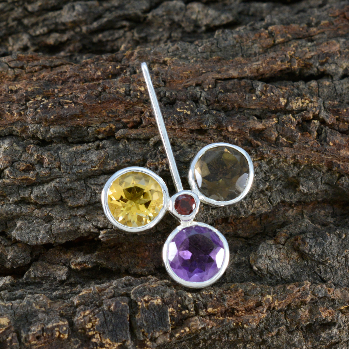 Riyo Engaging Gems runder, facettierter, mehrfarbiger, mehrfarbiger Silberanhänger mit mehreren Steinen, Geschenk für die Frau