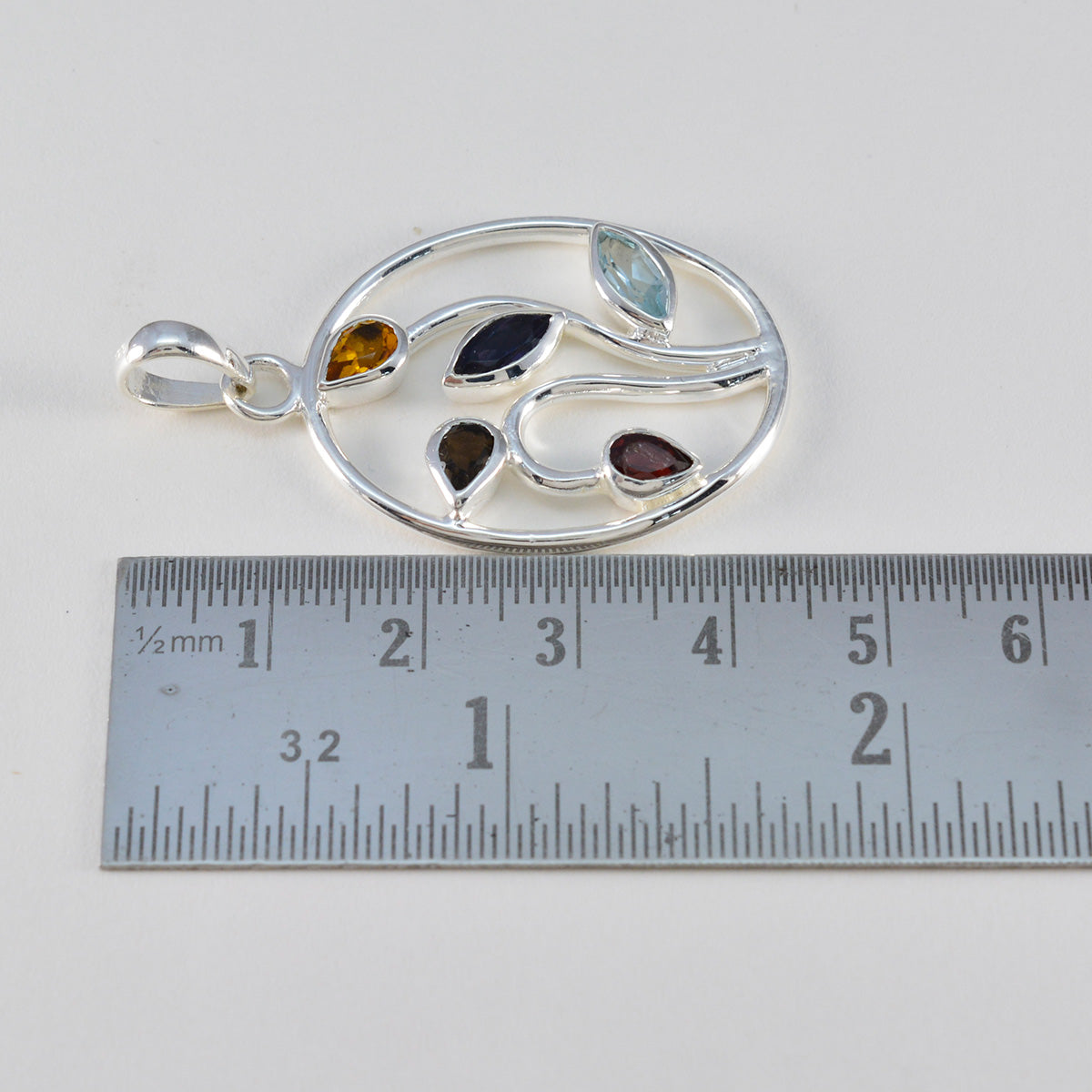 Riyo Ravishing Gems Multi Faceted Multi Color Multi Stone Solid Silver Pendant Gift For Wedding