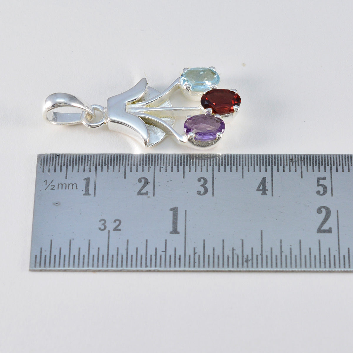 Riyo Stunning Gemstone Oval Faceted Multi Color Multi Stone Sterling Silver Pendant Gift For Handmade