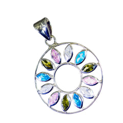 Riyo Bonny Gemstone Marquise Faceted Multi Color Multi Stone 1038 Sterling Silver Pendant Gift For Good Friday