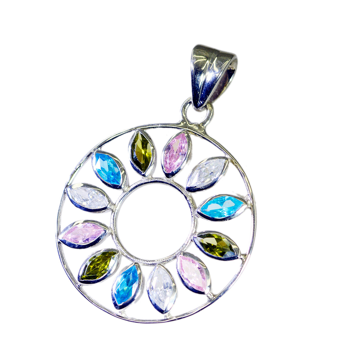 Riyo Bonny Gemstone Marquise Faceted Multi Color Multi Stone 1038 Sterling Silver Pendant Gift For Good Friday