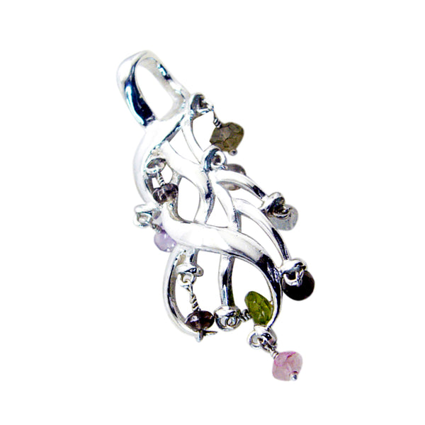 Riyo Beddable Gemstone Multi Faceted Multi Color Multi Stone Sterling Silver Pendant Gift For Handmade