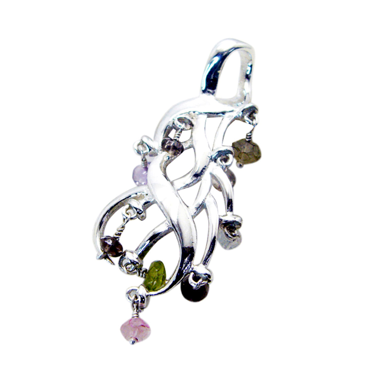 Riyo Beddable Gemstone Multi Faceted Multi Color Multi Stone Sterling Silver Pendant Gift For Handmade