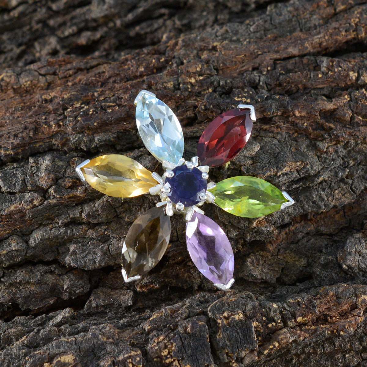 Riyo belle pierre précieuse ovale à facettes multicolore multi pierre 1044 pendentif en argent sterling cadeau pour petite amie