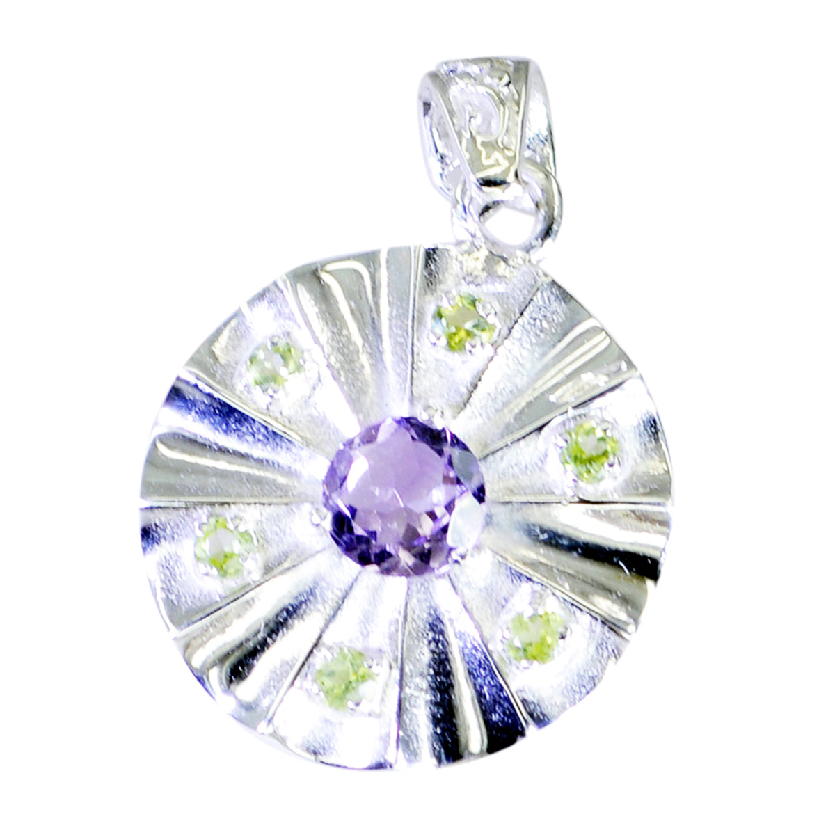 Riyo Heavenly Gems Round Faceted Multi Color Multi Stone Solid Silver Pendant Gift For Wedding