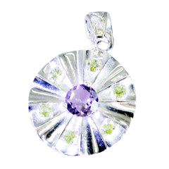 Riyo Heavenly Gems Round Faceted Multi Color Multi Stone Solid Silver Pendant Gift For Wedding