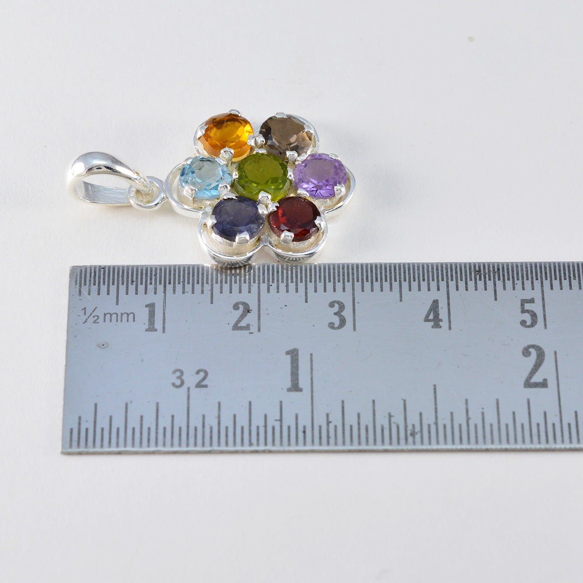 riyo oemotståndlig ädelsten rund facetterad flerfärgad multi sten sterling silver hänge present för handgjorda