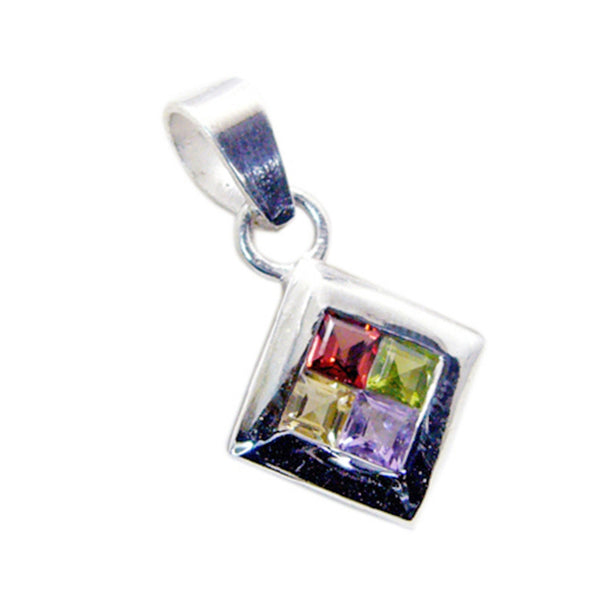 Riyo Hot Gemstone Square Faceted Multi Color Multi Stone Sterling Silver Pendant Gift For Christmas
