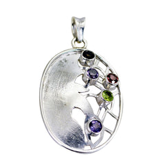 Riyo Fanciable Gemstone Round Faceted Multi Color Multi Stone Sterling Silver Pendant Gift For Women