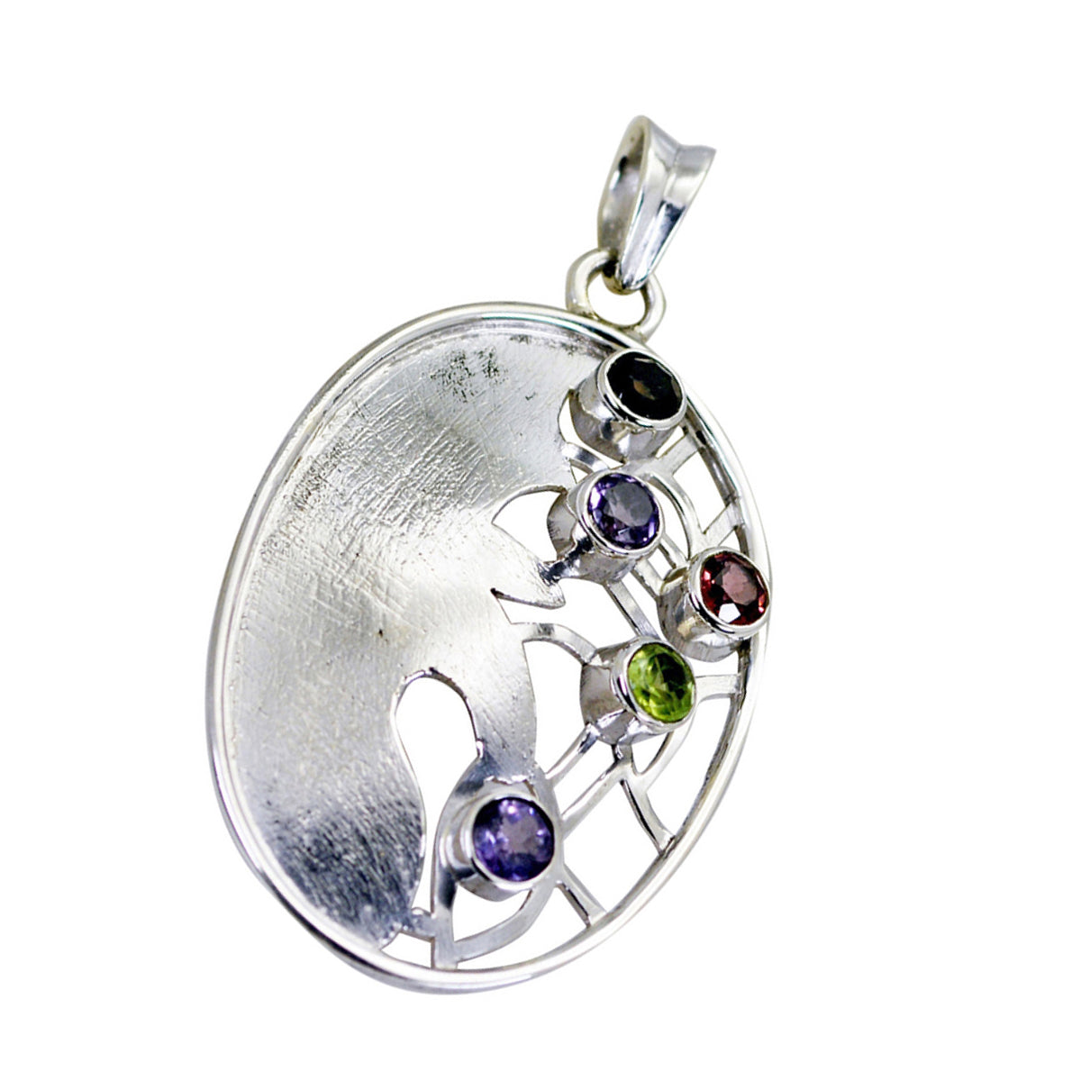 Riyo Fanciable Gemstone Round Faceted Multi Color Multi Stone Sterling Silver Pendant Gift For Women