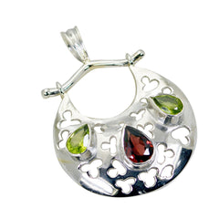 Riyo Beddable Gems Pear Faceted Multi Color Multi Stone Solid Silver Pendant Gift For Wedding
