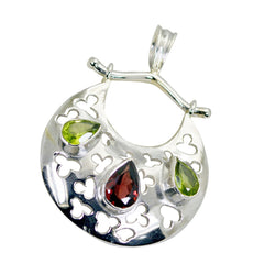 Riyo Beddable Gems Pear Faceted Multi Color Multi Stone Solid Silver Pendant Gift For Wedding