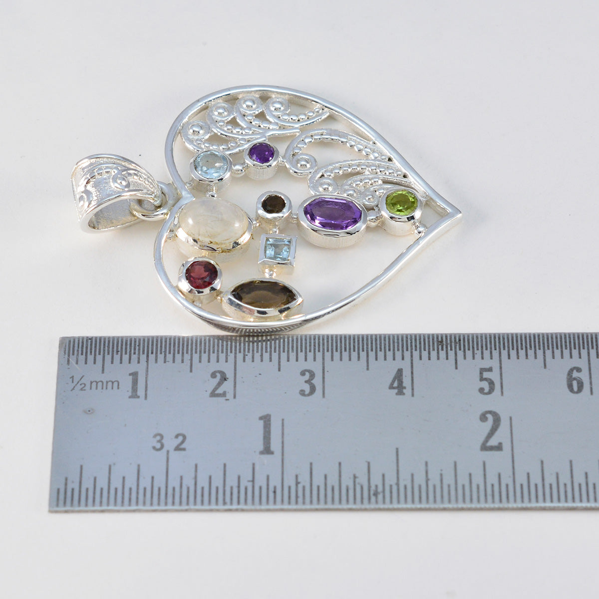 Riyo Prachtige edelstenen multi-facet multi-color multi-steen zilveren hanger cadeau voor vrouw
