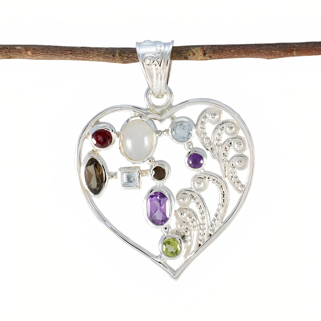 Riyo Stunning Gems Multi Faceted Multi Color Multi Stone Silver Pendant Gift For Wife