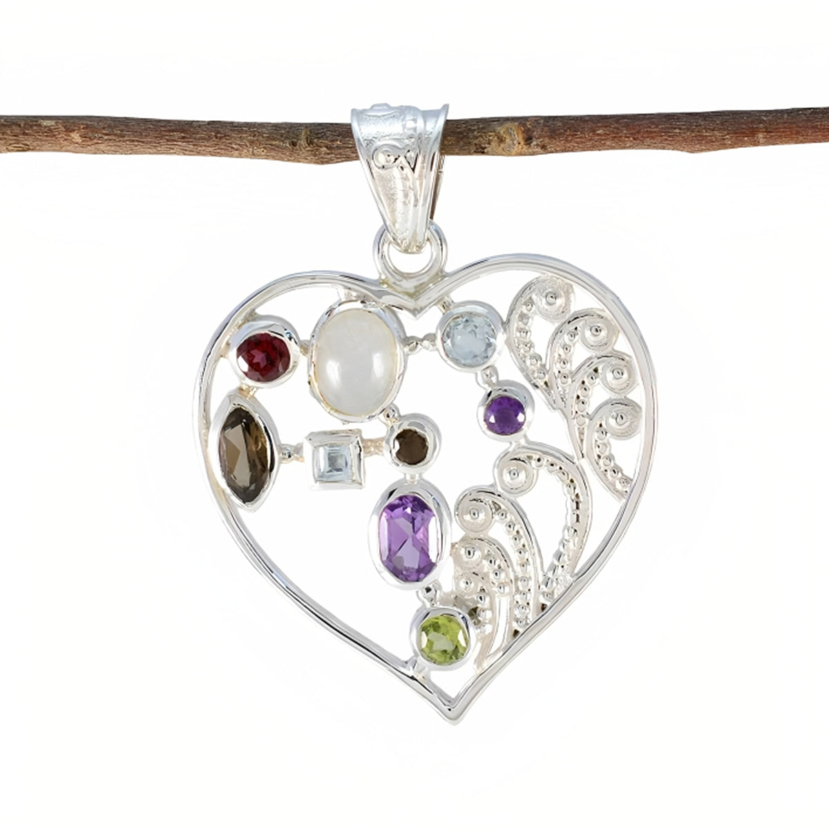 Riyo Atemberaubender Edelstein-Anhänger aus Silber mit mehreren Facetten, mehreren Farben und mehreren Steinen, Geschenk für Frau
