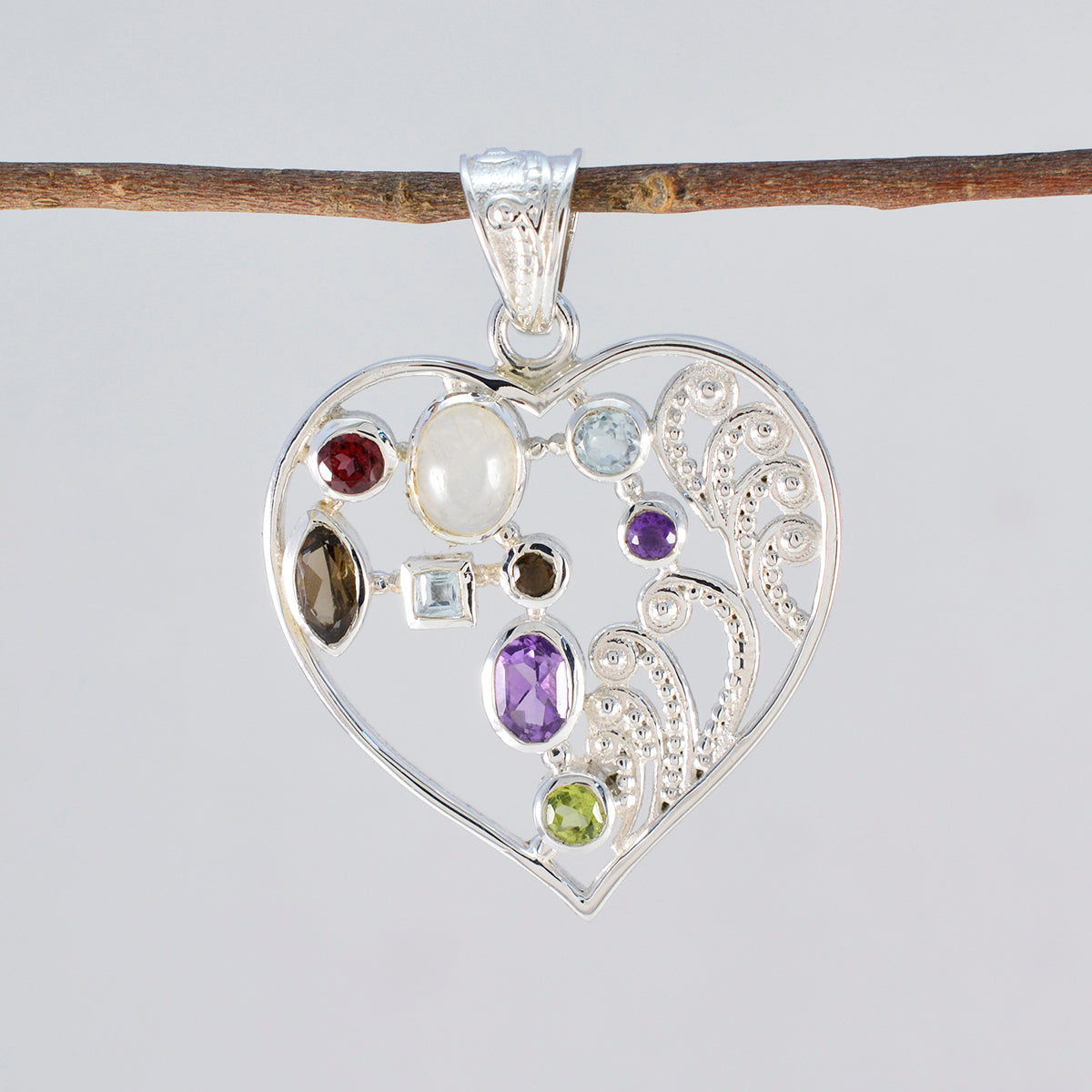Riyo Prachtige edelstenen multi-facet multi-color multi-steen zilveren hanger cadeau voor vrouw