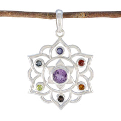 Riyo Smashing Gemstone Round Faceted Multi Color Multi Stone 1099 Sterling Silver Pendant Gift For Teachers Day