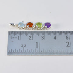riyo foxy gemma rotonda sfaccettata multi colore multi pietra ciondolo in argento sterling regalo per fatto a mano